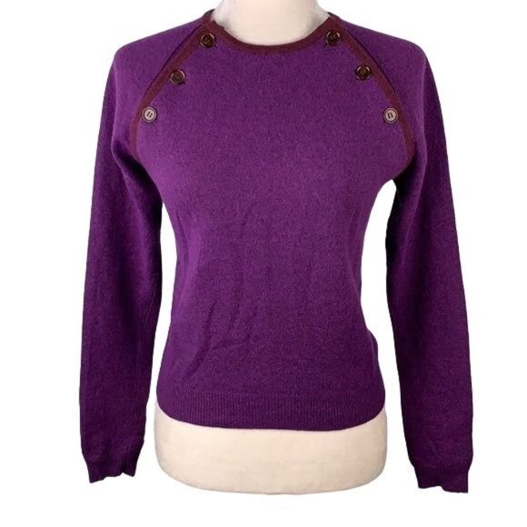 Retro Michel Klein Wool Angora Sweater S Purple Buttons Pullover Long Sleeves - Picture 1 of 7